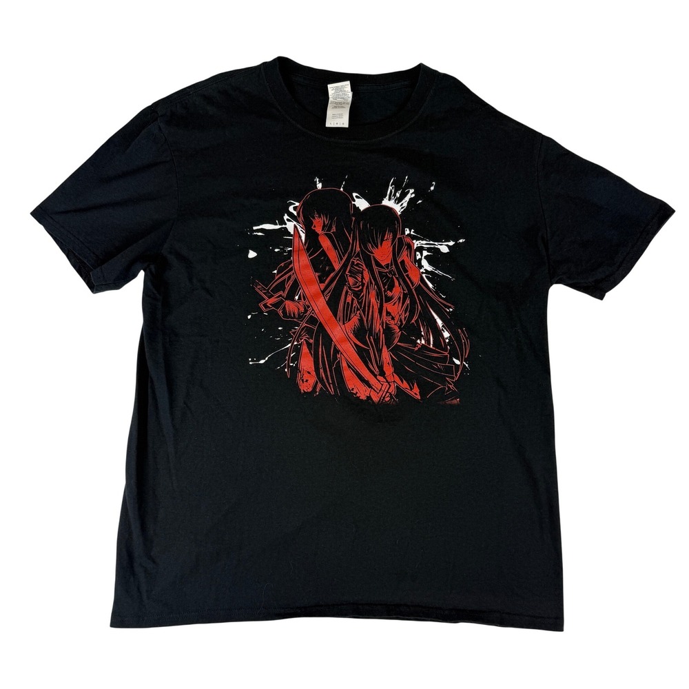Gildan T-Shirt Mens Large Black Red Anime Graphic Sword Characters Tee